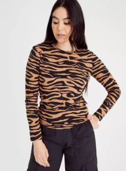 Brown Zebra Print Slim Fit T-Shirt 24