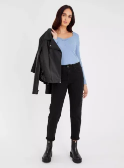 Blue Sweetheart Neckline Long Sleeve Top 26