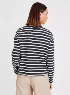 Oversized Navy Stripe Long Sleeve T-Shirt 22 -Fit In Dress Sales tuc143204326 Navy R Z004A