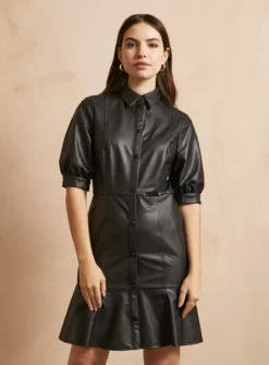 EVERBELLE Black PU Mini Dress 12