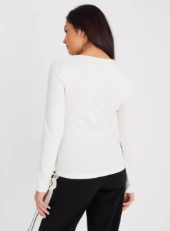White Sweetheart Neckline Long Sleeve Top 14