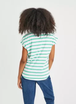 Green Stripe Drop Hem T-Shirt 16