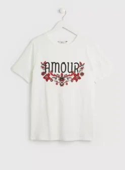 White Amour Slogan T-Shirt 22 7 White Amour Slogan T-Shirt 22 -Fit In Dress Sales tuc143219501 Cream R Z003A
