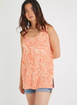 Orange Paisley Print Sleeveless Top 16