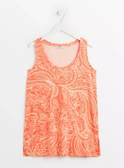 Orange Paisley Print Sleeveless Top 16 -Fit In Dress Sales tuc143225119 Orange R Z003A