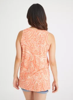 Orange Paisley Print Sleeveless Top 16 -Fit In Dress Sales tuc143225119 Orange R Z005A