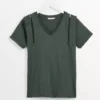 Green V-Neck Openwork T-Shirt 26