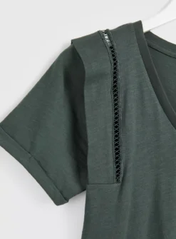 Green V-Neck Openwork T-Shirt 26 -Fit In Dress Sales tuc143247001 Khaki R Z004A