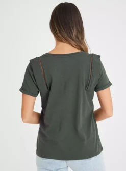 Green V-Neck Openwork T-Shirt 26 -Fit In Dress Sales tuc143247001 Khaki R Z005A