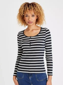 Navy Stripe Long Sleeve Henley Top 22 7 Navy Stripe Long Sleeve Henley Top 22 -Fit In Dress Sales tuc143249786 Multi20Coloured R Z001A