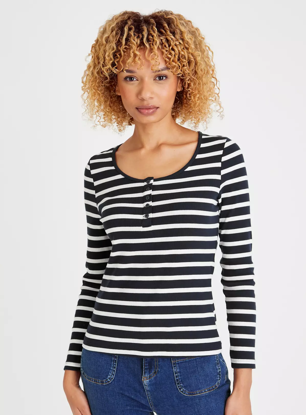 Navy Stripe Long Sleeve Henley Top 22 4 Navy Stripe Long Sleeve Henley Top 22 - Image 4