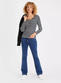 Navy Stripe Long Sleeve Henley Top 22
