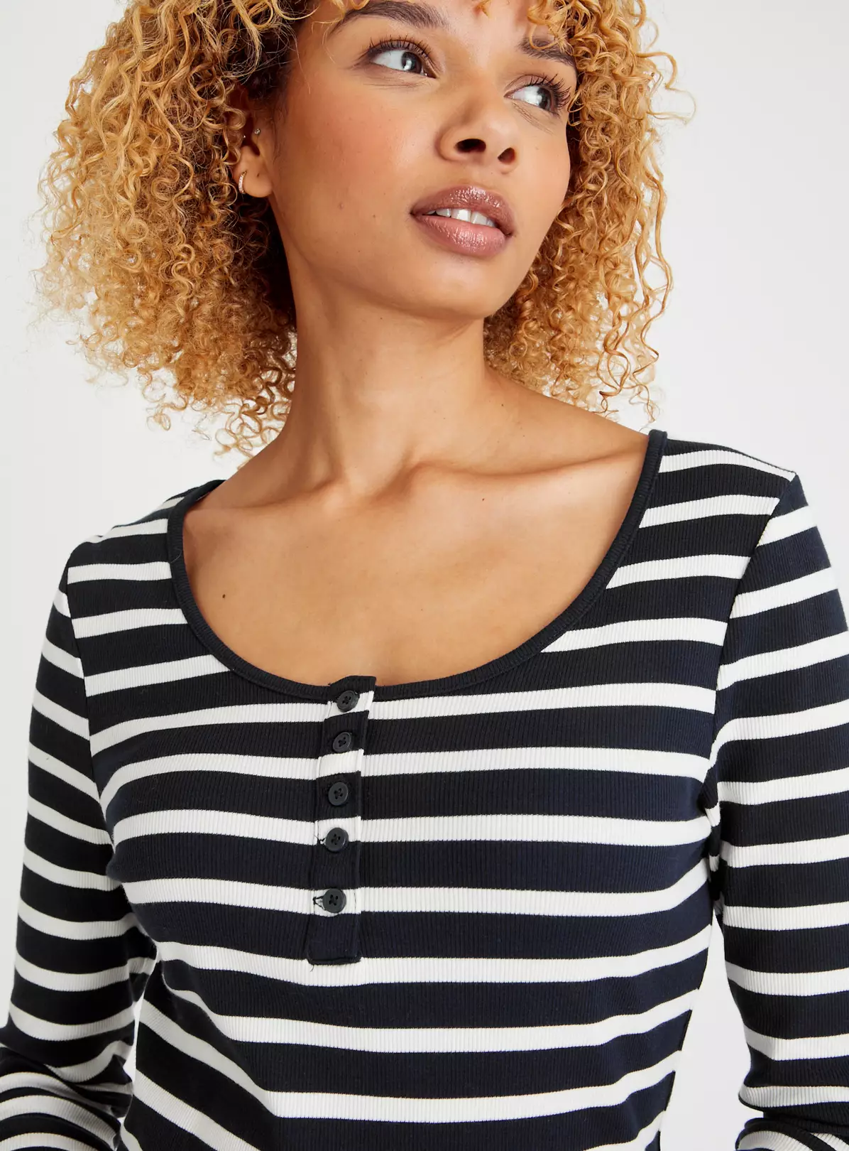 Navy Stripe Long Sleeve Henley Top 22 2 Navy Stripe Long Sleeve Henley Top 22 - Image 2