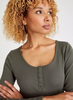 Khaki Long Sleeve Henley Top 16 -Fit In Dress Sales tuc143250015 Khaki R Z003A