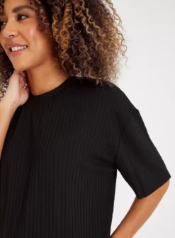 Black Ribbed Boxy T-Shirt 18 -Fit In Dress Sales tuc143250939 Black R Z003A