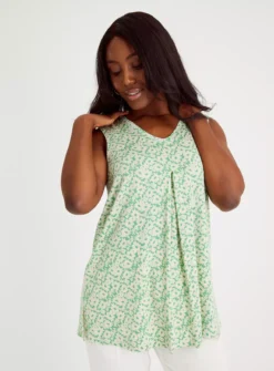 Green Floral V-Neck & Front Longline Vest Top 14 8 Green Floral V-Neck & Front Longline Vest Top 14 -Fit In Dress Sales tuc143262796 Multi20Coloured R Z001A