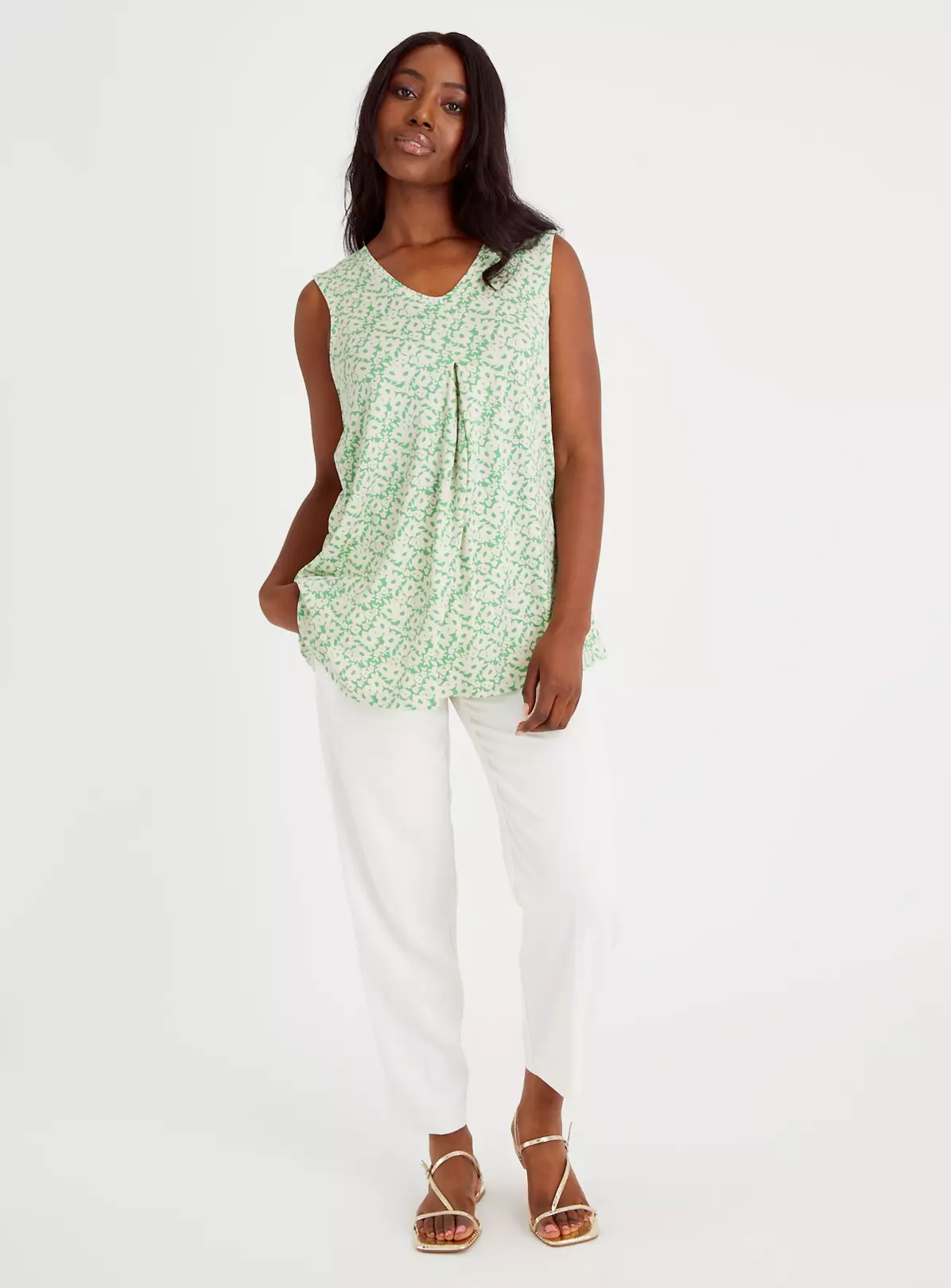 Green Floral V-Neck & Front Longline Vest Top 14 2 Green Floral V-Neck & Front Longline Vest Top 14 - Image 2