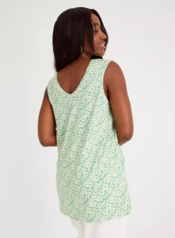 Green Floral V-Neck & Front Longline Vest Top 16