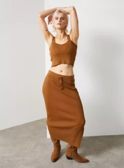 For All The Love Brown Cropped Knitted Co-ord Cami 14
