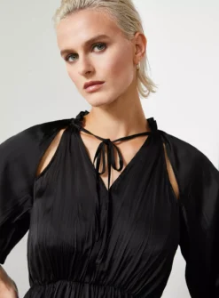 For All The Love Black Crushed Floaty Satin Tie Front Midaxi Dress 14 -Fit In Dress Sales tuc143286691 Black R Z002A