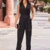 SOSANDAR Black Tuxedo Jumpsuit 6R