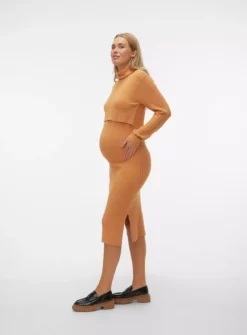 MAMALICIOUS Suniva June Long Sleeve Knit Midi Dress S