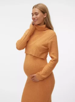 MAMALICIOUS Suniva June Long Sleeve Knit Midi Dress S -Fit In Dress Sales tuc143308168 Orange R Z005A