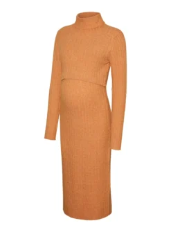 MAMALICIOUS Suniva June Long Sleeve Knit Midi Dress S -Fit In Dress Sales tuc143308168 Orange R Z006A