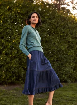 THOUGHT Asterope Organic Cotton Chambray Midi Skirt 18 8 THOUGHT Asterope Organic Cotton Chambray Midi Skirt 18 -Fit In Dress Sales tuc143347001 Blue R Z001A