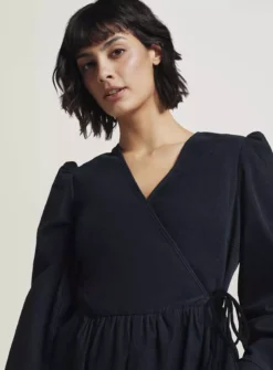 THOUGHT Milou Organic Cotton Corduroy Wrap Dress 16 -Fit In Dress Sales tuc143347343 Navy R Z002A