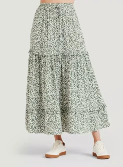 THOUGHT Mapel Lenzing EcoVero Tiered Maxi Skirt 18 10 THOUGHT Mapel Lenzing EcoVero Tiered Maxi Skirt 18 -Fit In Dress Sales tuc143347431 Green R Z002A