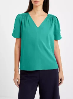 FRENCH CONNECTION Crepe Light V Neck Top M 7 FRENCH CONNECTION Crepe Light V Neck Top M -Fit In Dress Sales tuc143405347 Teal R Z001A