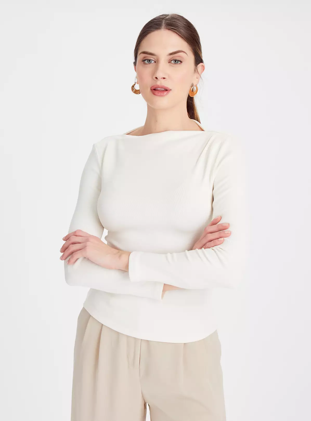 Cream Ruched Slash Neck Top 16 3 Cream Ruched Slash Neck Top 16 - Image 3
