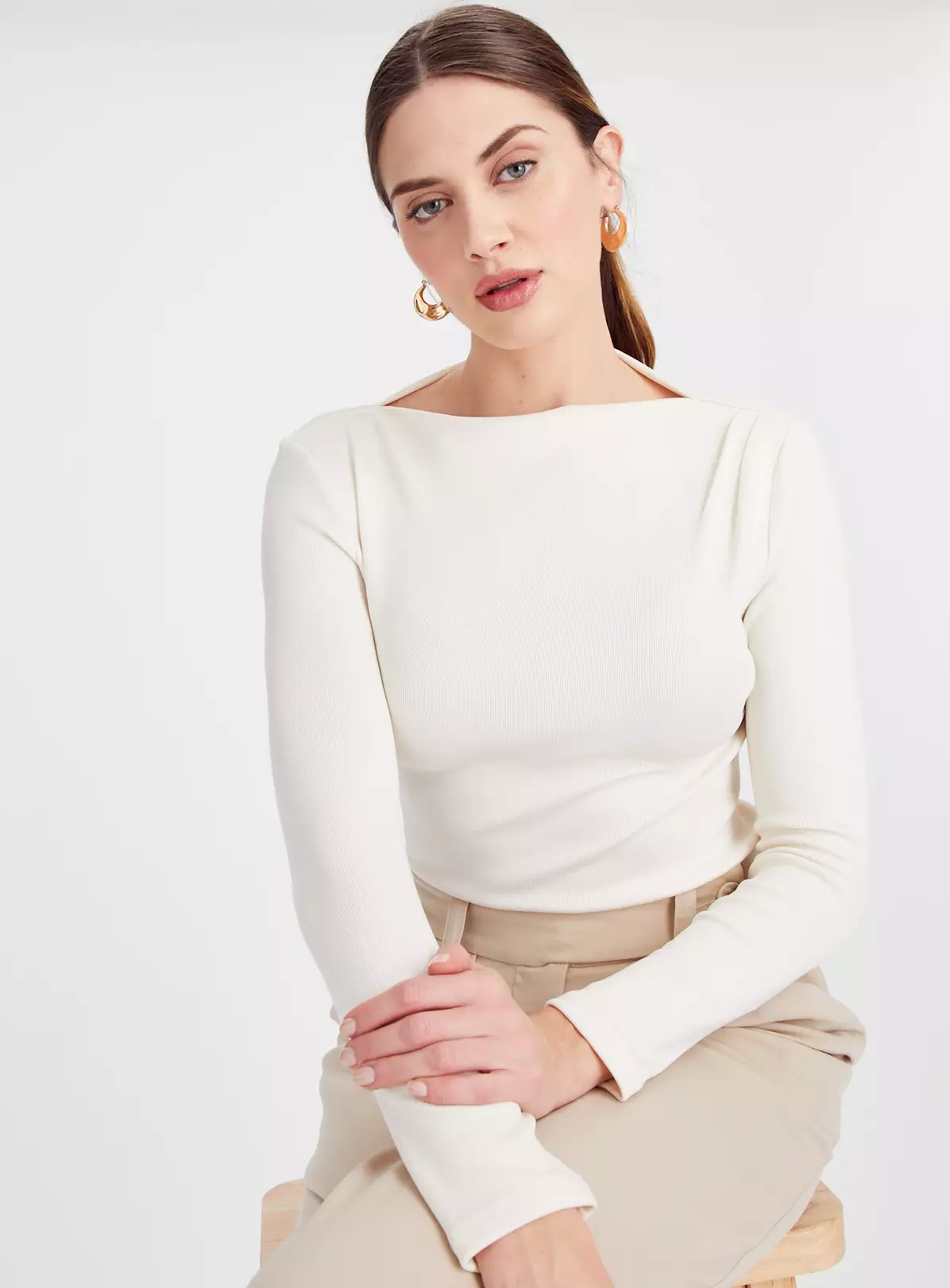 Cream Ruched Slash Neck Top 16 2 Cream Ruched Slash Neck Top 16 - Image 2