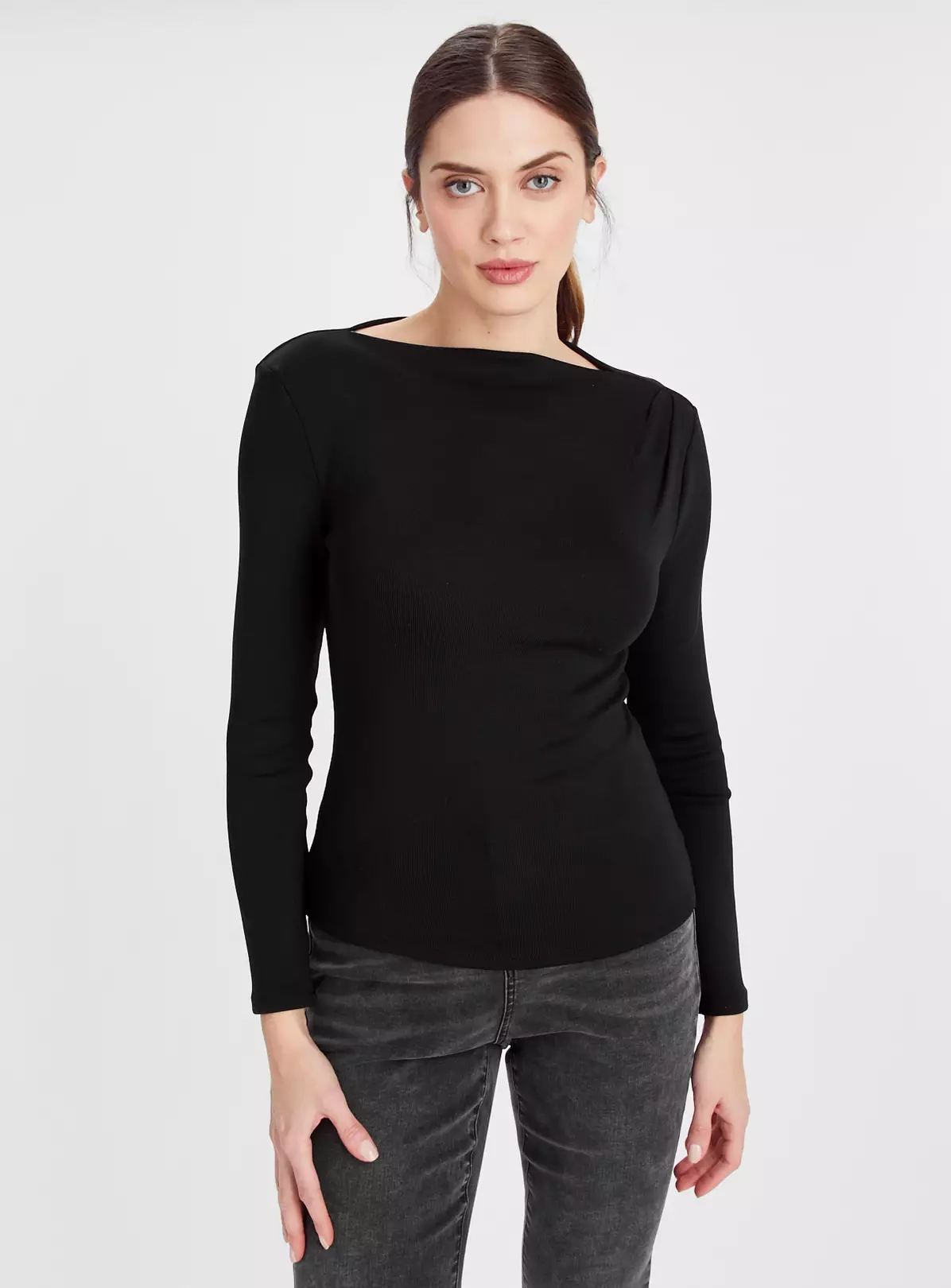 Black Ruched Slash Neck Top 20 3 Black Ruched Slash Neck Top 20 - Image 3