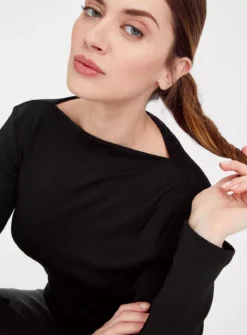 Black Ruched Slash Neck Top 20