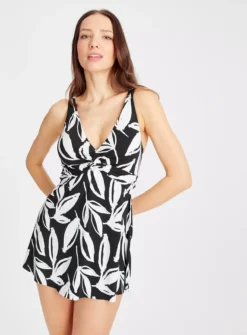 Mono Leaf Print Skirt Swimsuit 16 -Fit In Dress Sales tuc143451749 Black R Z001A