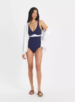 Navy Textured Colour Block Swimsuit26 7 Navy Textured Colour Block Swimsuit26 -Fit In Dress Sales tuc143452274 Navy R Z002A
