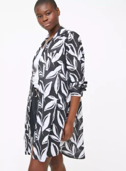 Monochrome Leaf Print Beach Shirt XL 6 Monochrome Leaf Print Beach Shirt XL -Fit In Dress Sales tuc143461031 Black R Z001A