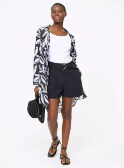 Monochrome Leaf Print Beach Shirt XL 7 Monochrome Leaf Print Beach Shirt XL -Fit In Dress Sales tuc143461031 Black R Z002A