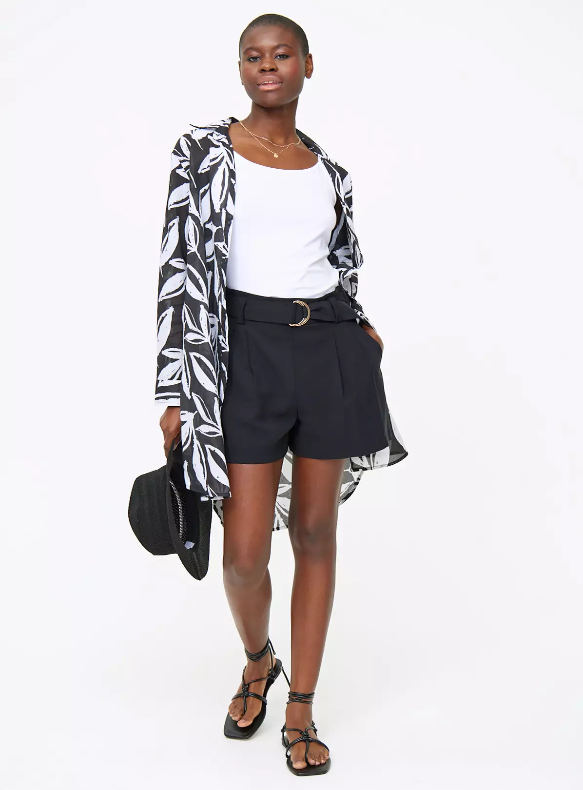 Monochrome Leaf Print Beach Shirt XL 4 Monochrome Leaf Print Beach Shirt XL - Image 4