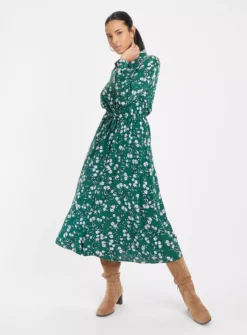 Green Ditsy Floral Printed Shirt Dress 16L