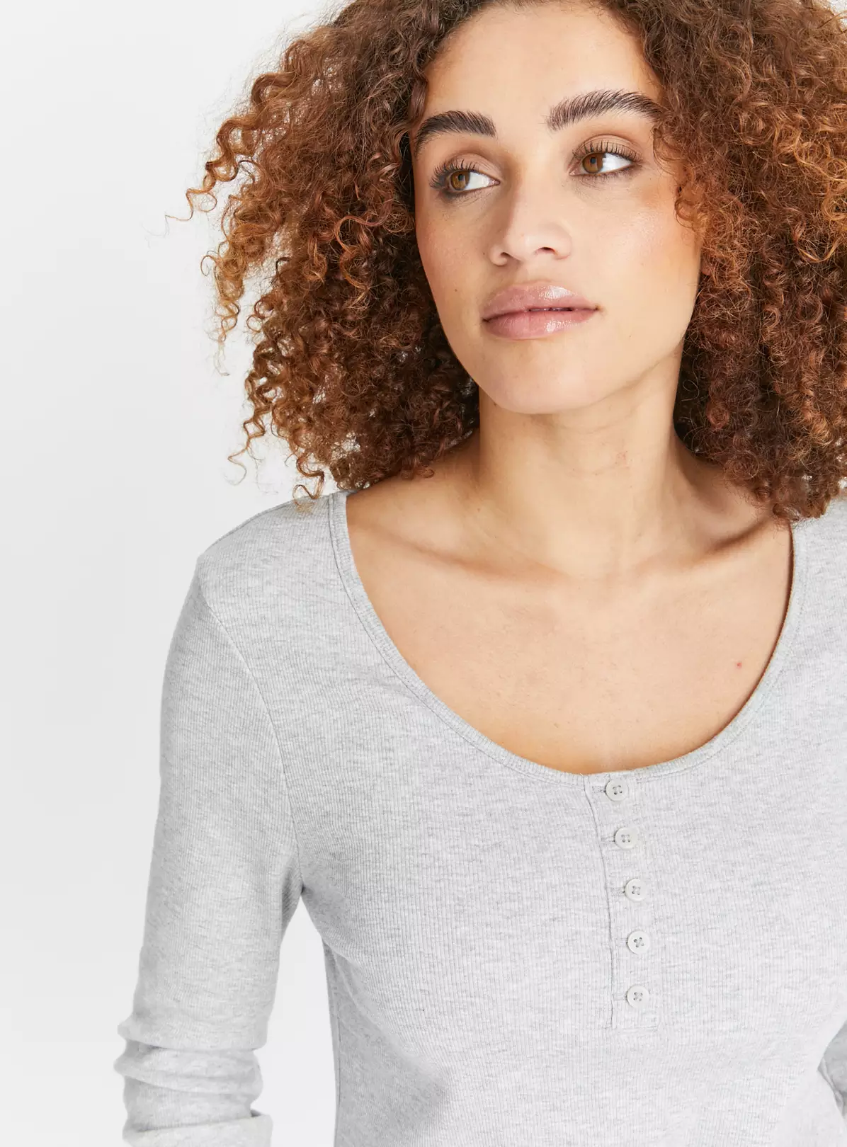 Grey Marl Long Sleeve Henley Top 20 3 Grey Marl Long Sleeve Henley Top 20 - Image 3