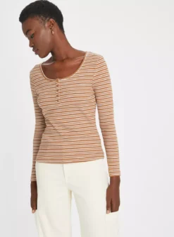 Tan Stripe Henley Top 12 -Fit In Dress Sales tuc143520169 Tan R Z001A
