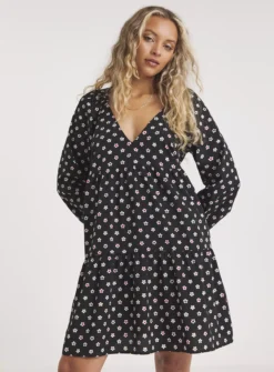 SIMPLY BE Black Floral Tiered Smock Dress 10 -Fit In Dress Sales tuc143570502 Black R Z004A