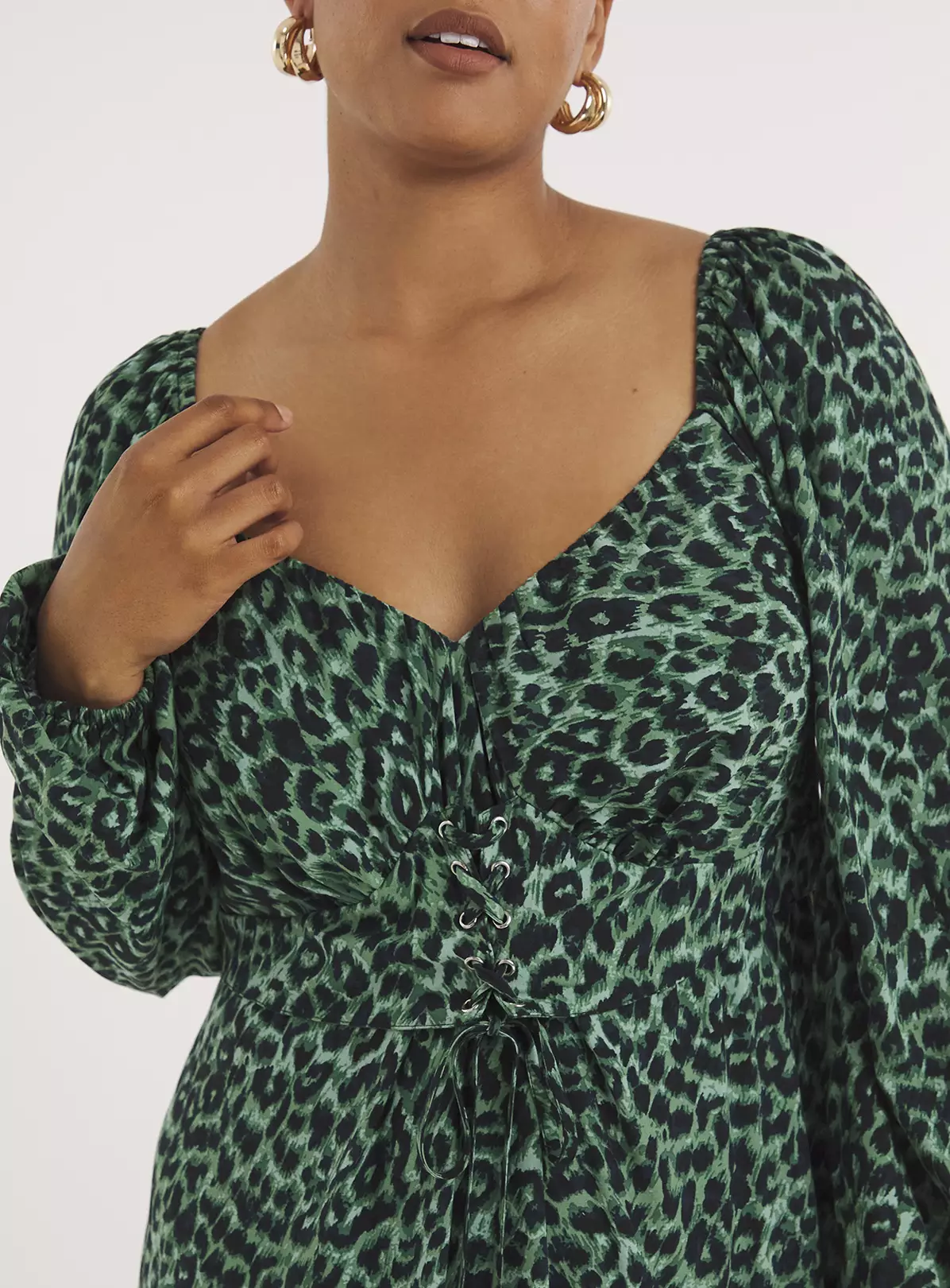 SIMPLY BE Corset Detail Green Animal Print Midi Dress 18 2 SIMPLY BE Corset Detail Green Animal Print Midi Dress 18 - Image 2