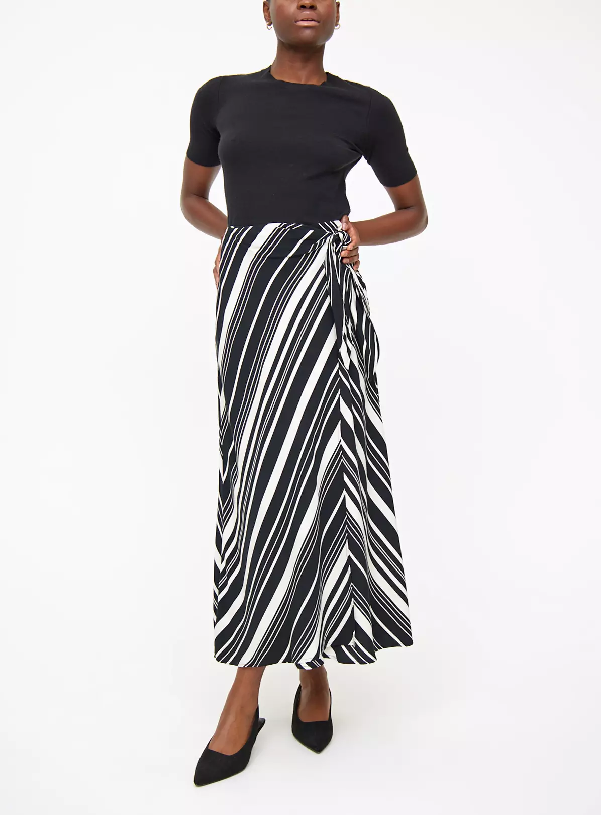 Monochrome Stripe Midaxi Wrap Skirt10 4 Monochrome Stripe Midaxi Wrap Skirt10 - Image 4