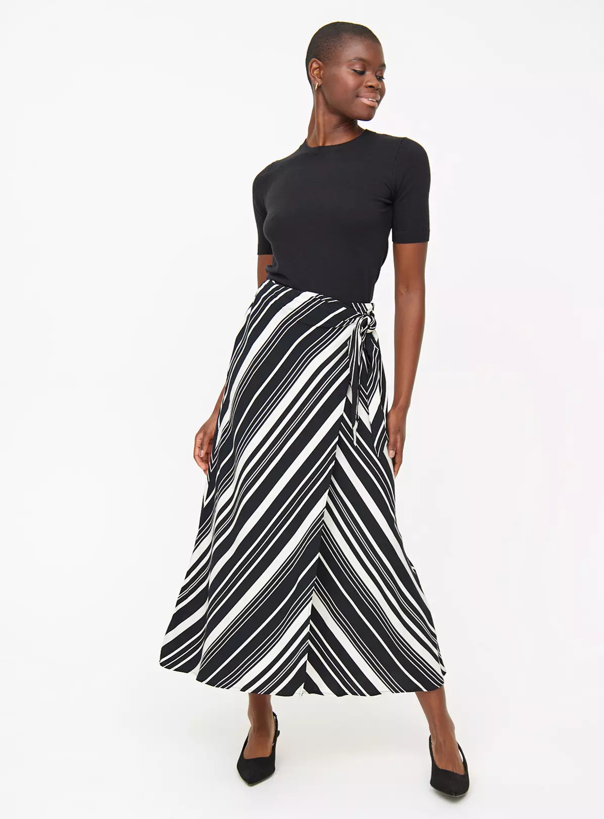 Monochrome Stripe Midaxi Wrap Skirt10 2 Monochrome Stripe Midaxi Wrap Skirt10 - Image 2