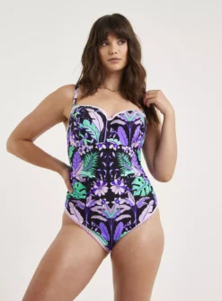 FIGLEAVES Frida Purple Floral Print Underwired Bandeau Swimsuit 40F 6 FIGLEAVES Frida Purple Floral Print Underwired Bandeau Swimsuit 40F -Fit In Dress Sales tuc143644081 Purple R Z004A