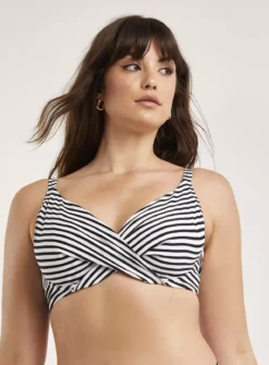 FIGLEAVES Tailor Black Stripe Underwired Non Padded Wrap Plunge Bikini Top 36DD -Fit In Dress Sales tuc143649093 Black R Z004A